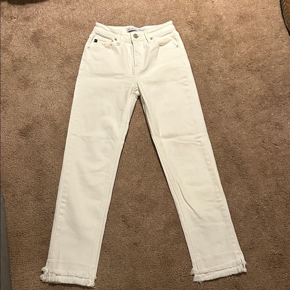 KanCan Women's Cream Straight Leg Jeans